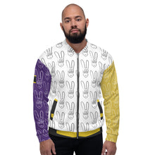 Load image into Gallery viewer, GXLD LUXURY FUSION Unisex Bomber Jacket - (PURPLE G100 &amp; BUNNIES)
